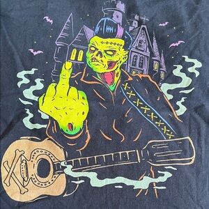 Gildan Black Tee with Castle and Monster Design